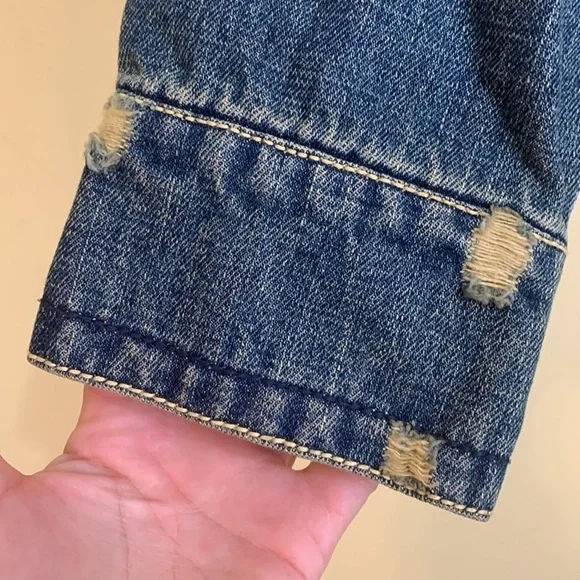 Z. Cavaricci Y2K Denim Blue Jean Bird Embroidery Distressed Button Down Jacket 4 - Picture 6 of 17
